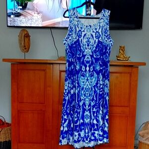 Blue and White Sleeveless Dress, Size 2X New